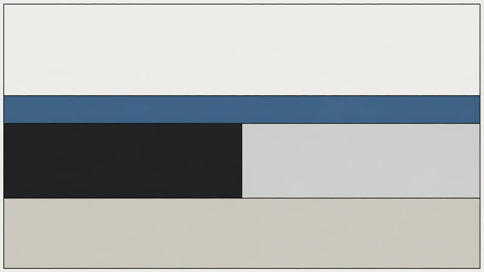 An abstract landscape reduced to horizontal bands, with one clean vertical cut passing through the dark band so that everything to the right of it turns pale.