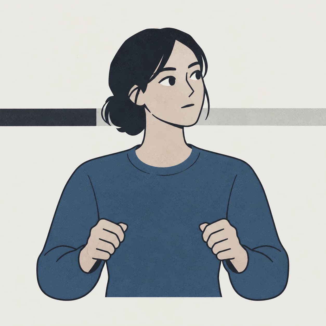 An illustration of a person seated upright with their head tilted, listening for a faint sound.