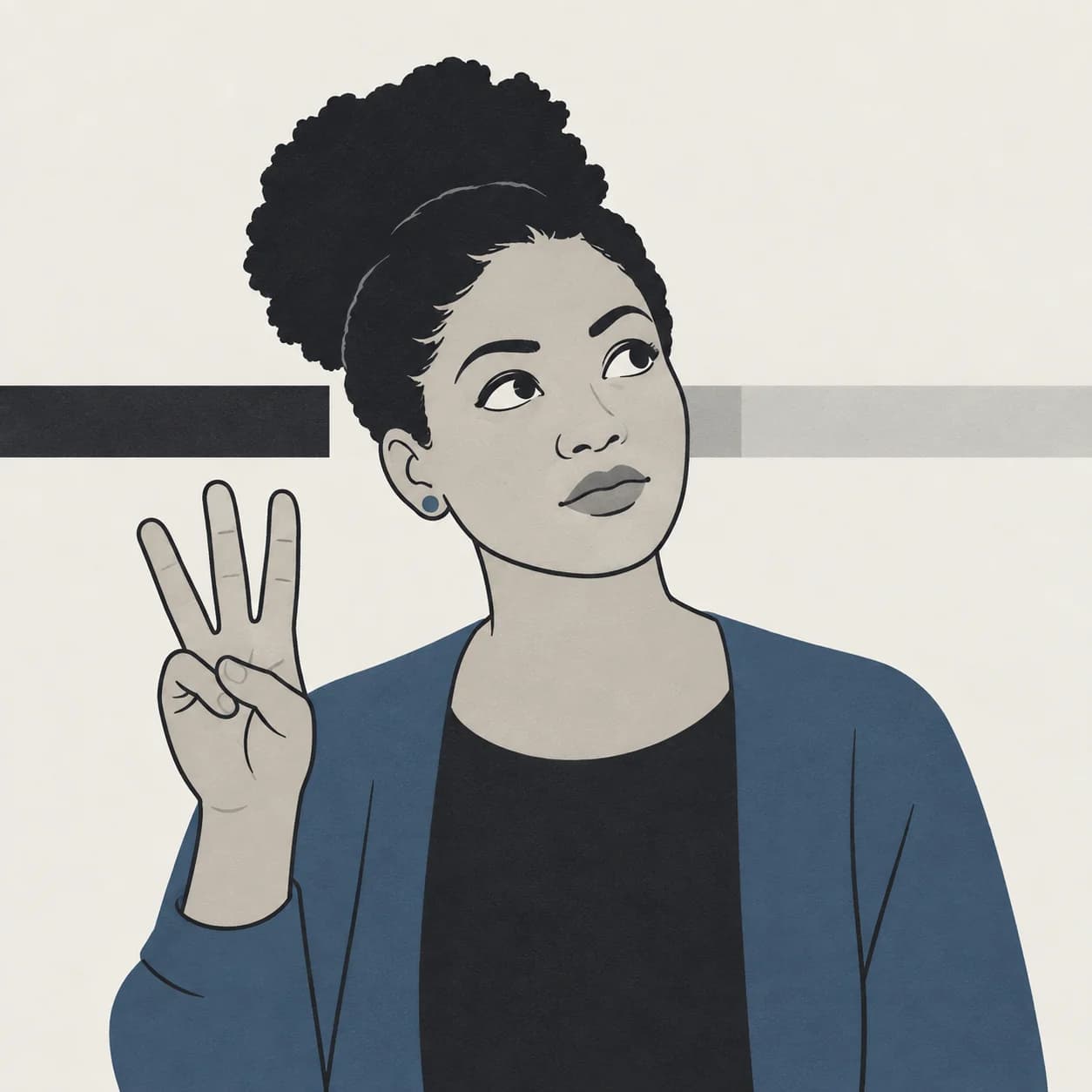 An illustration of a person holding up three fingers while looking thoughtfully to one side, as if recalling three separate occasions.