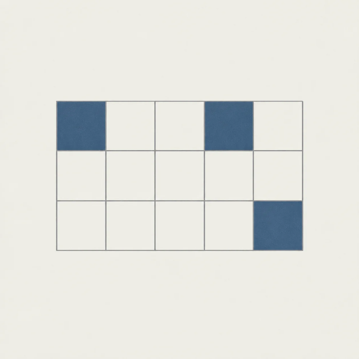 An illustration of a plain grid of empty squares with three of them filled in.
